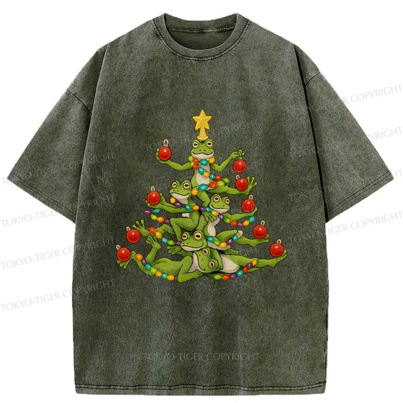 Kyoto-Lion A Funny Frog Christmas Tree Washed T-Shirt