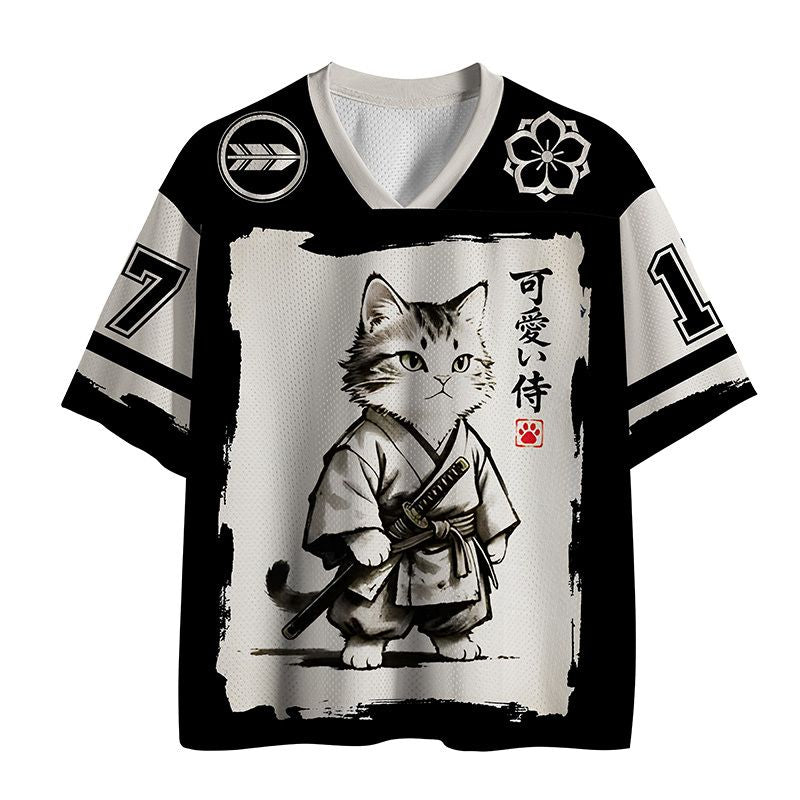 breathable Japanese samurai cat mesh jersey