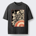 Kyoto-Lion Dark Samurai Skeleton Art Washed T-Shirt
