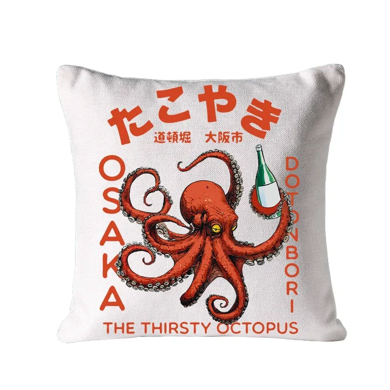 Japanese Vintage Octopus Drinking Soju Pillow