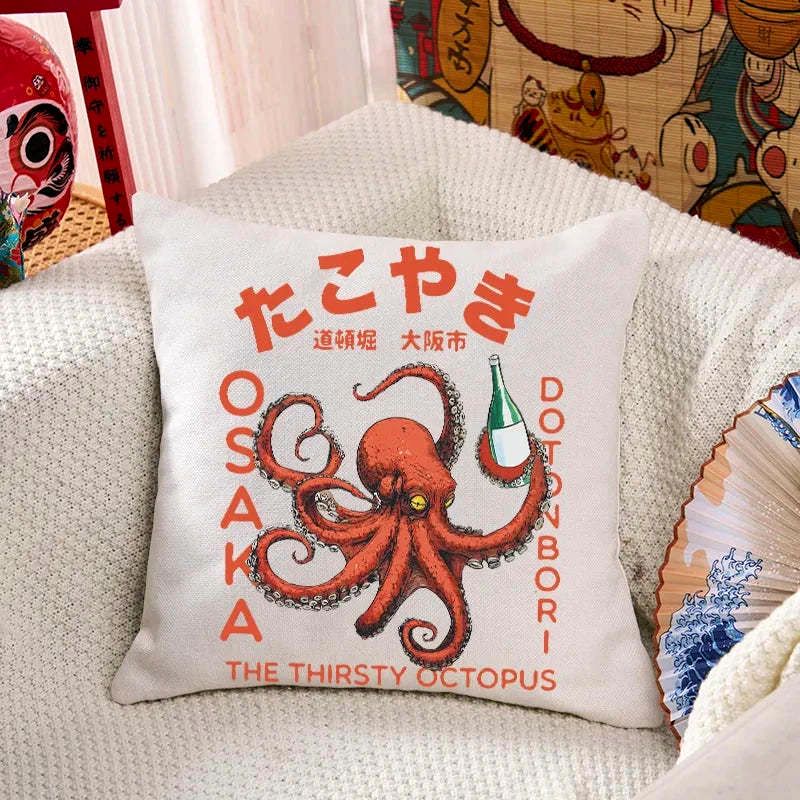 Kyoto-Lion Octopus Drinks Soju Cushion Pillow