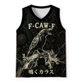Kyoto-Lion Vintage Woodcut Raven Dark Forest Mesh Tank Top