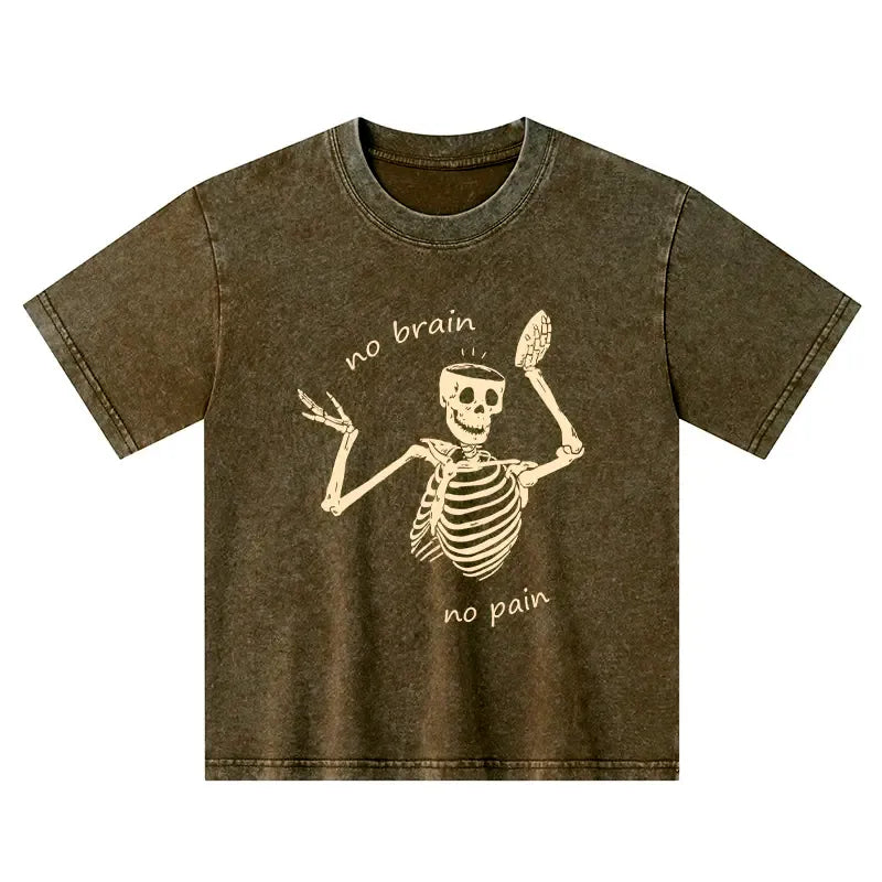 Kyoto-Lion Skeletons Feel No Pain Kids Washed T-Shirt