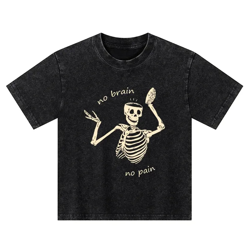 Kyoto-Lion Skeletons Feel No Pain Kids Washed T-Shirt