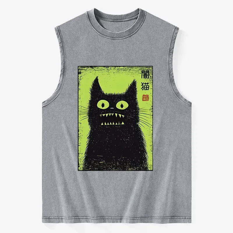 Spooky Black Cat Japanese Tank Top