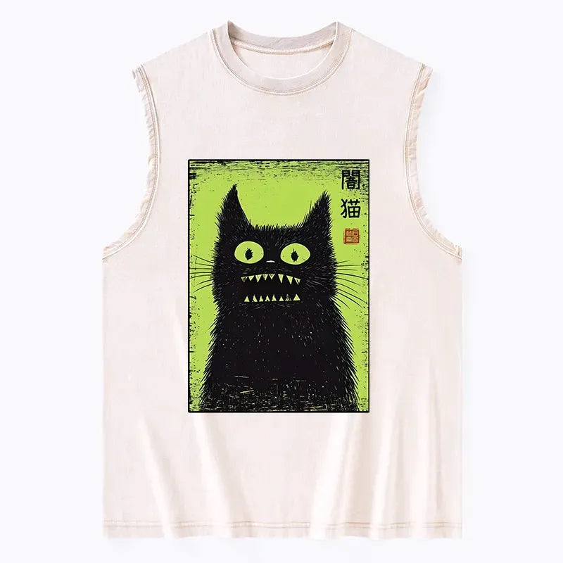 Kyoto-Lion Spooky Black Cat Japanese Washed Tank