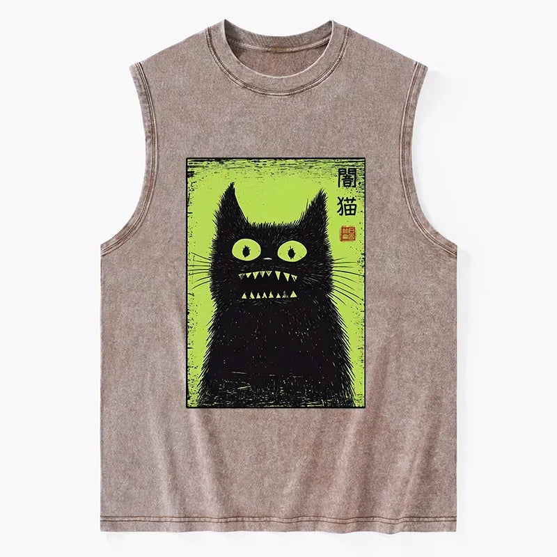 Washed Black Cat Tank for Summer