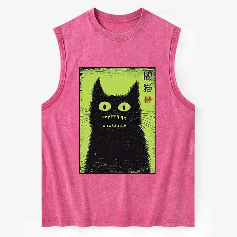 Washed Black Cat Tank for Summer