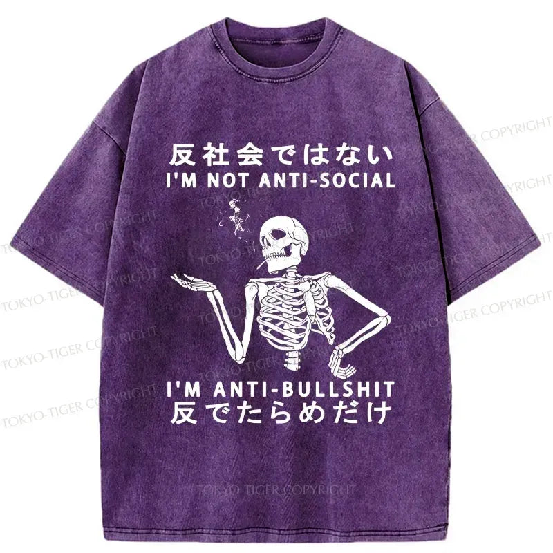 Kyoto-Lion I'm Anti-Bullshit Funny Washed T-Shirt