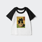 Kyoto-Lion Vintage Japanese Cat Eating Ramen Kids Raglan T-shirt