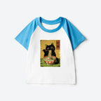 Kyoto-Lion Vintage Japanese Cat Eating Ramen Kids Raglan T-shirt