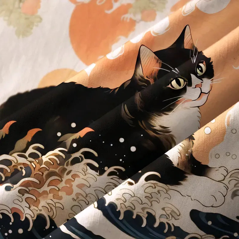 Kyoto-Lion Surfing Japanese Cat Button-up Shirt
