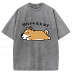 funny lazy puppy japanese t-shirt