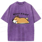 funny lazy puppy japanese t-shirt