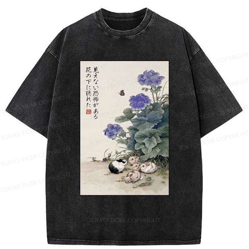 Kyoto-Lion Beneath the Bloom: A Rabbit's Tale Washed T-Shirt