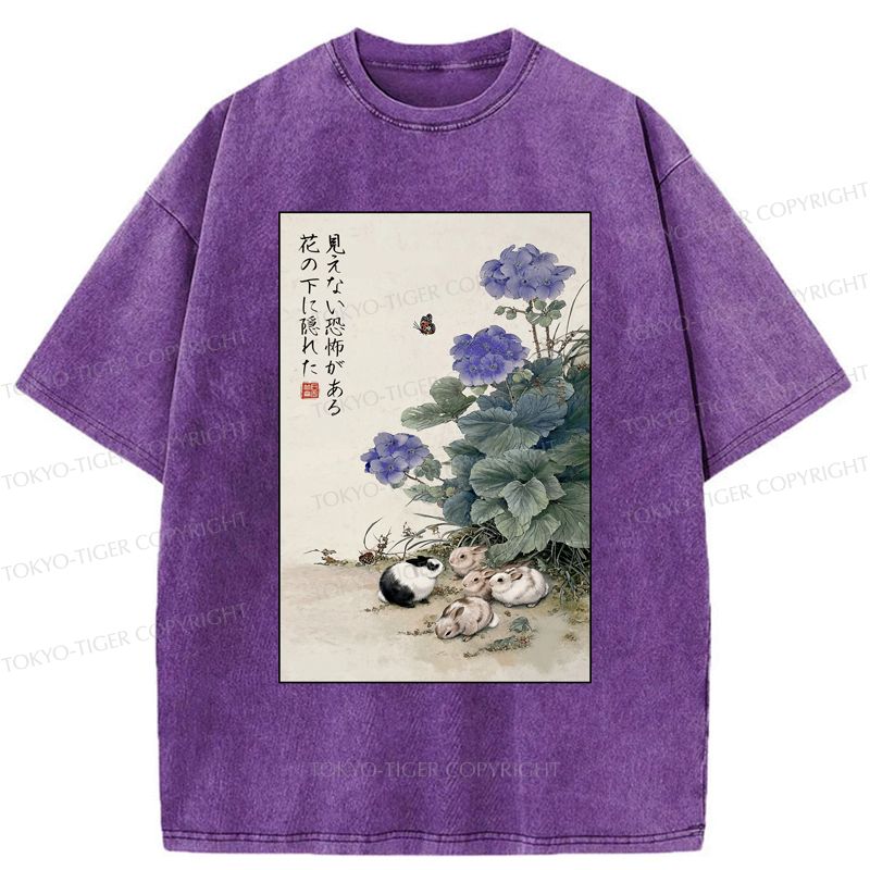 Kyoto-Lion Beneath the Bloom: A Rabbit's Tale Washed T-Shirt