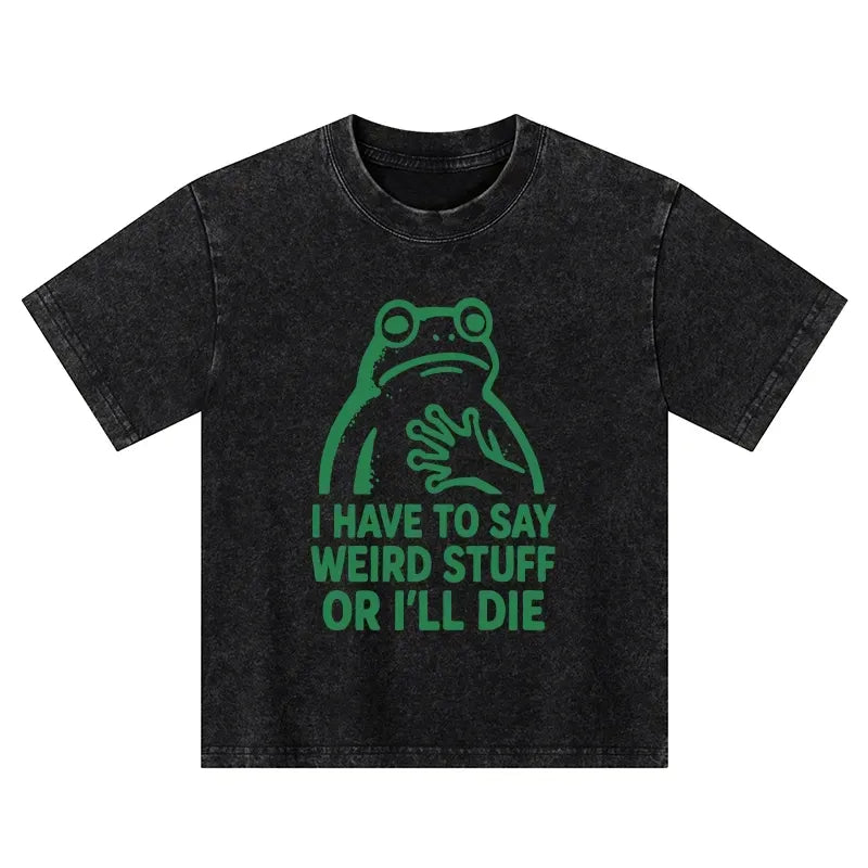 Kyoto-Lion Weird Frog Funny Meme Kids Washed T-Shirt