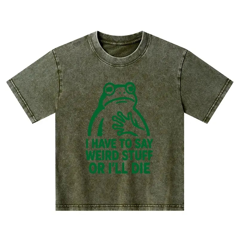Kyoto-Lion Weird Frog Funny Meme Kids Washed T-Shirt