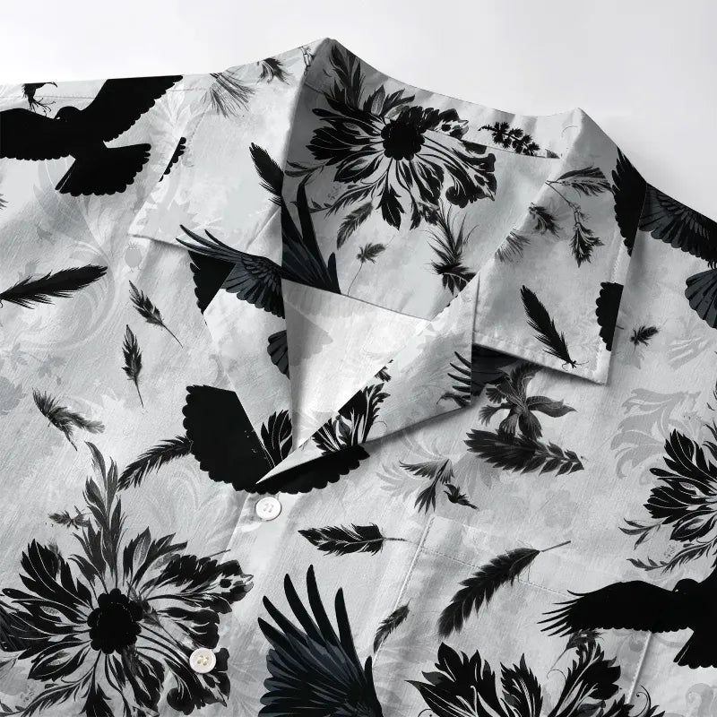 Crows Amongst Blossoms Hawaiian Shirt for Beach