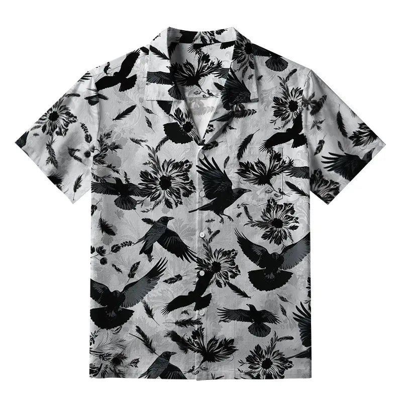 Kyoto-Lion Crows Amongst Blossoms Aloha Hawaiian Shirt