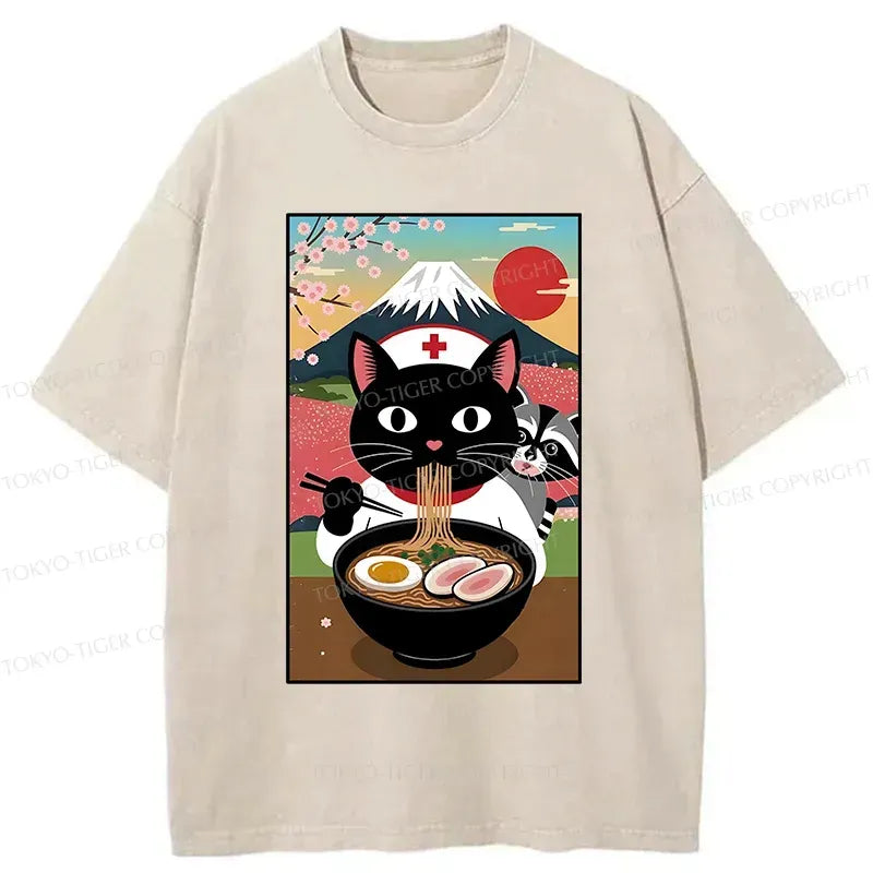 Japanese Cat Eating Ramen T-Shirt