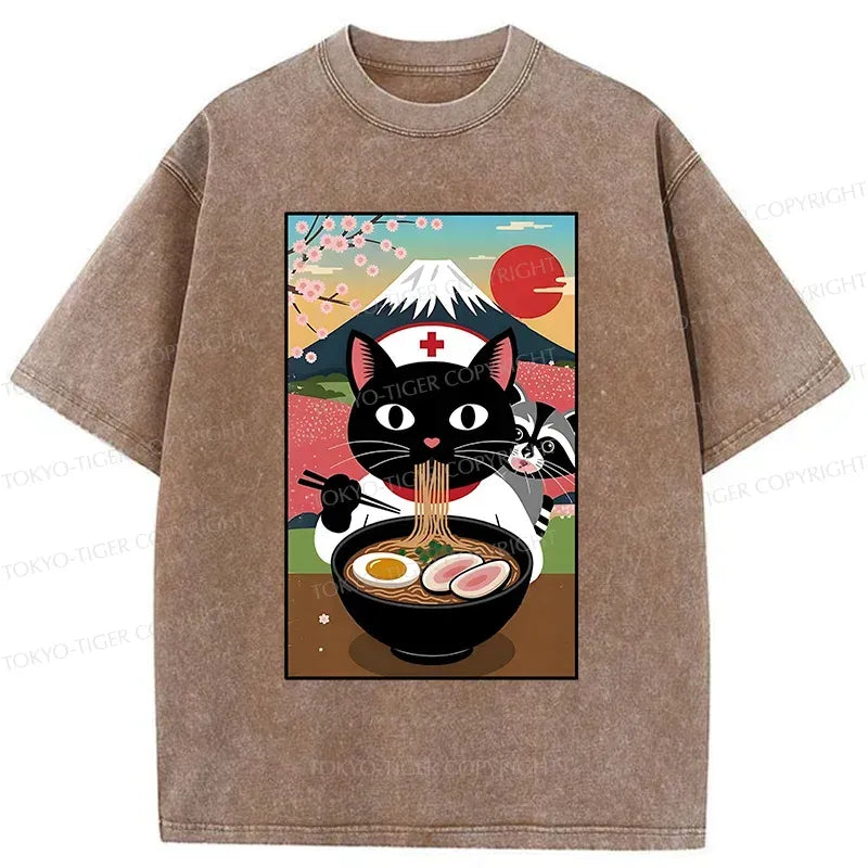 Japanese Cat Eating Ramen T-Shirt