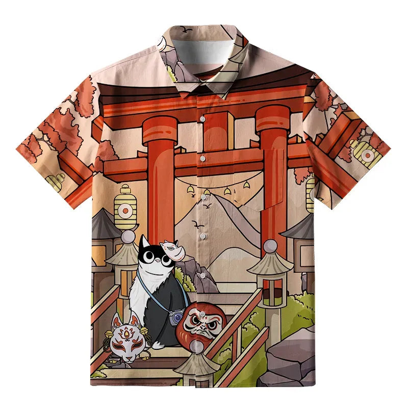 Unisex Cat Button-up Shirt for Daily Wear