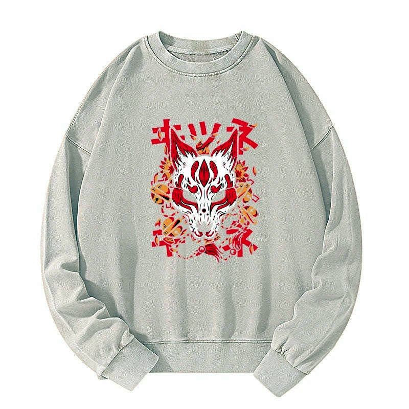 Kyoto-Lion Japanese Kitsune Mask Washed Sweatshirt