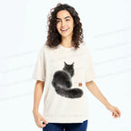 Japanese Fat Black Cat Washed T-Shirt