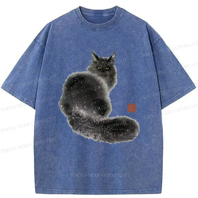 Washed Black Cat T-Shirt Gift for Him