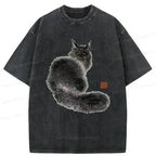 Japanese Fat Black Cat Washed T-Shirt