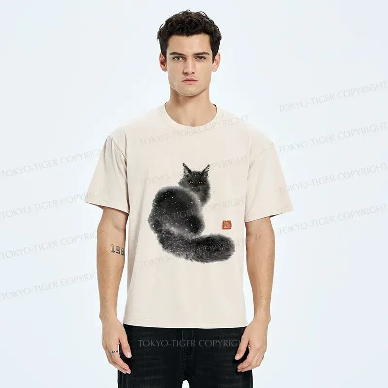 Washed Black Cat T-Shirt Gift for Him