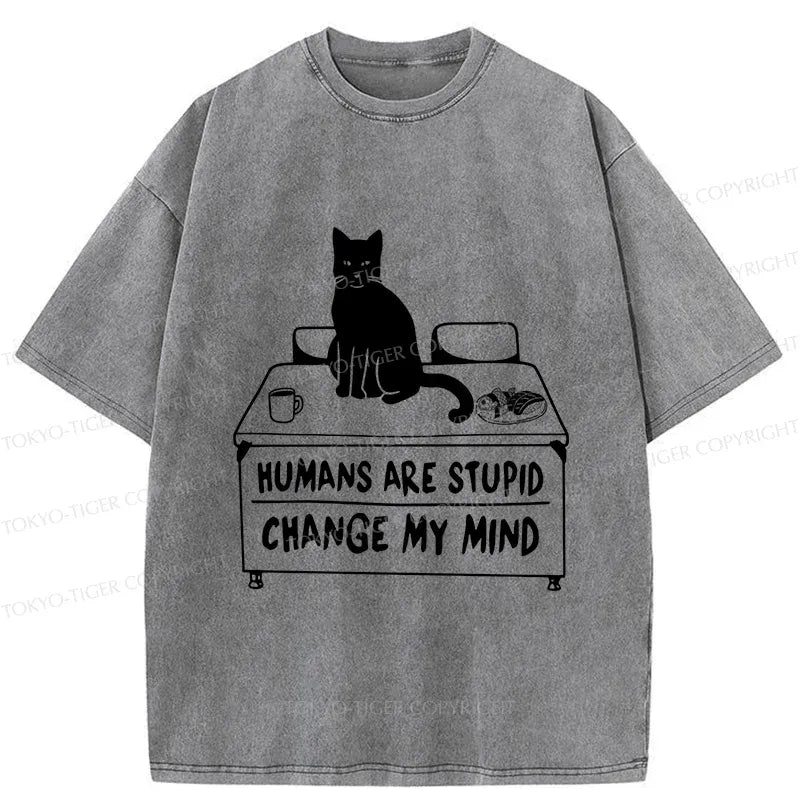 Kyoto-Lion Funny Cat Theory Washed T-Shirt