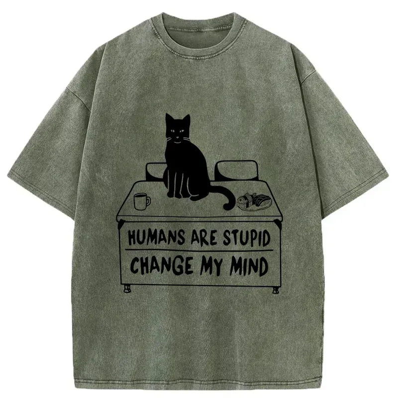 Kyoto-Lion Funny Cat Theory Washed T-Shirt