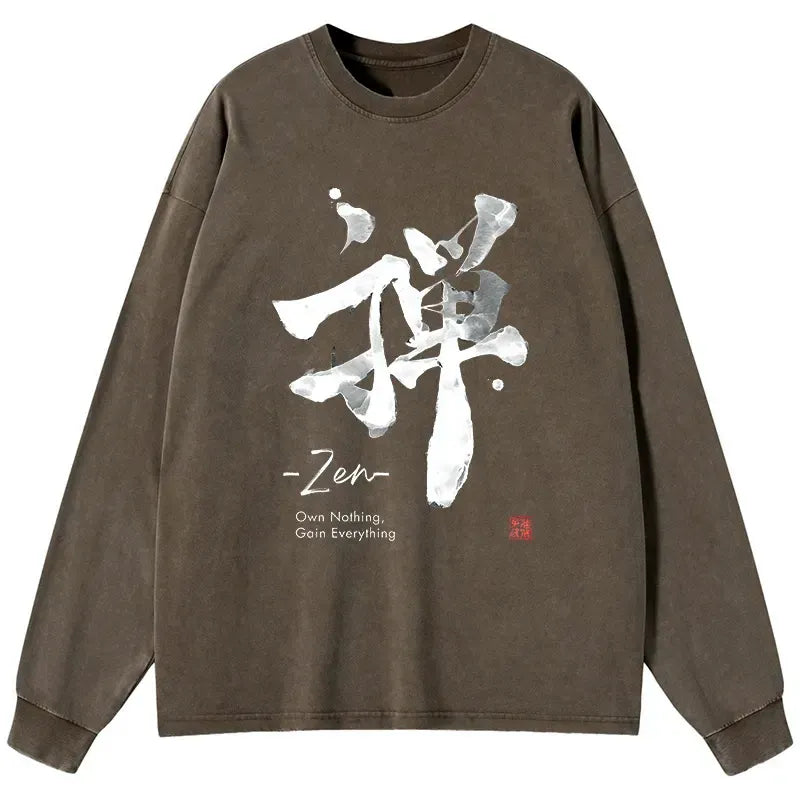 Kyoto-Lion Zen Texts Washed Long Sleeve T-Shirt