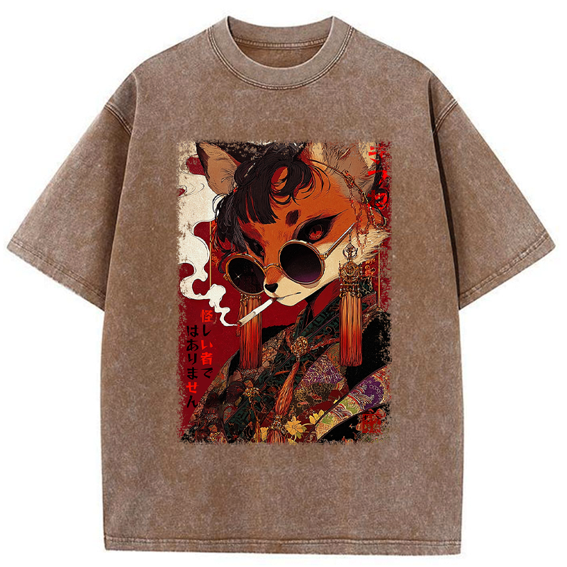 Kyoto-Lion Not a Suspicious Fox Washed T-Shirt