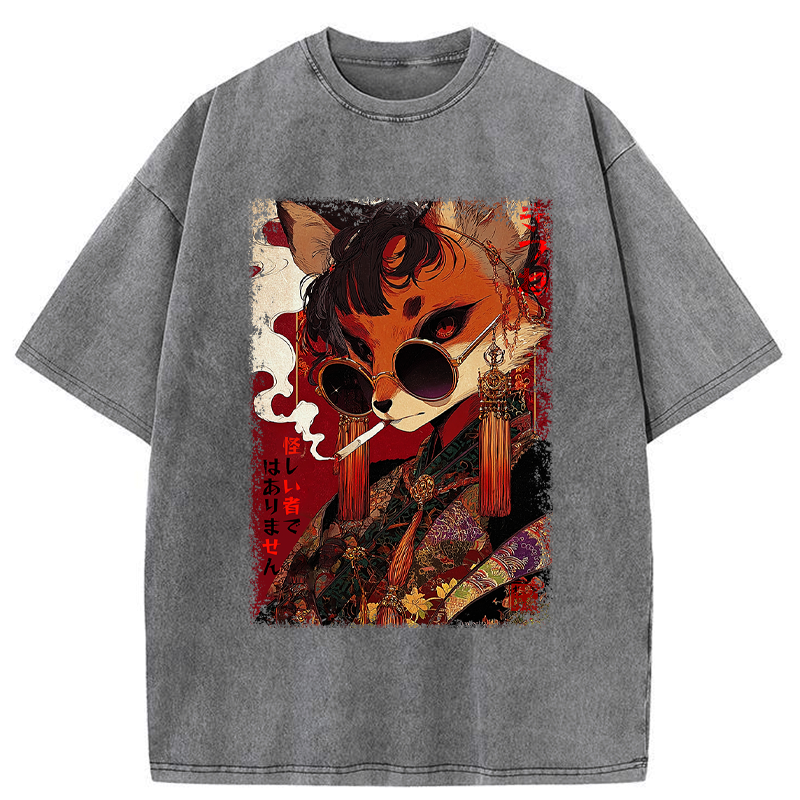 Kyoto-Lion Not a Suspicious Fox Washed T-Shirt