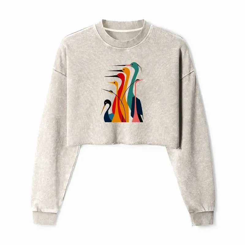 Japanese crane washed crop sweatshirt