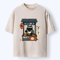 Kyoto-Lion Warm Street Stall Cat Makes Fish Shaped Snacks Washed T-Shirt