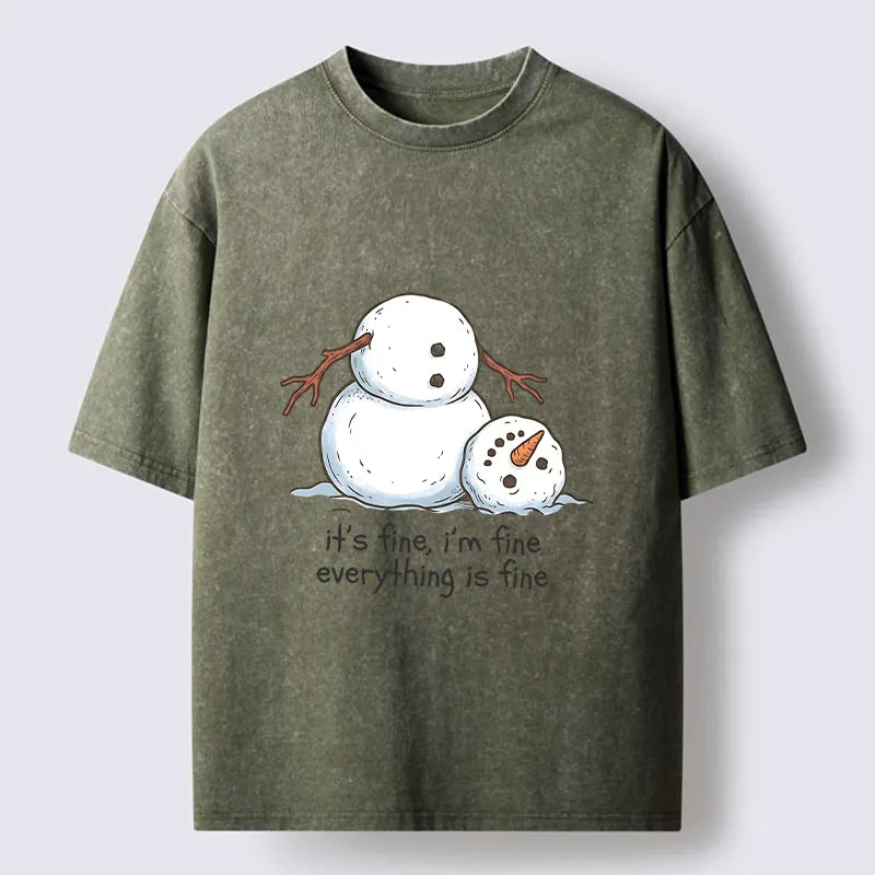 Kyoto-Lion A Snowman In A Tight Spot Washed T-Shirt