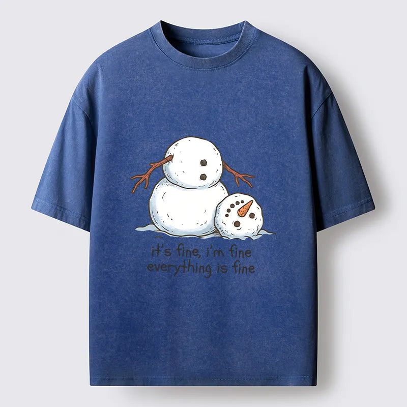 Kyoto-Lion A Snowman In A Tight Spot Washed T-Shirt