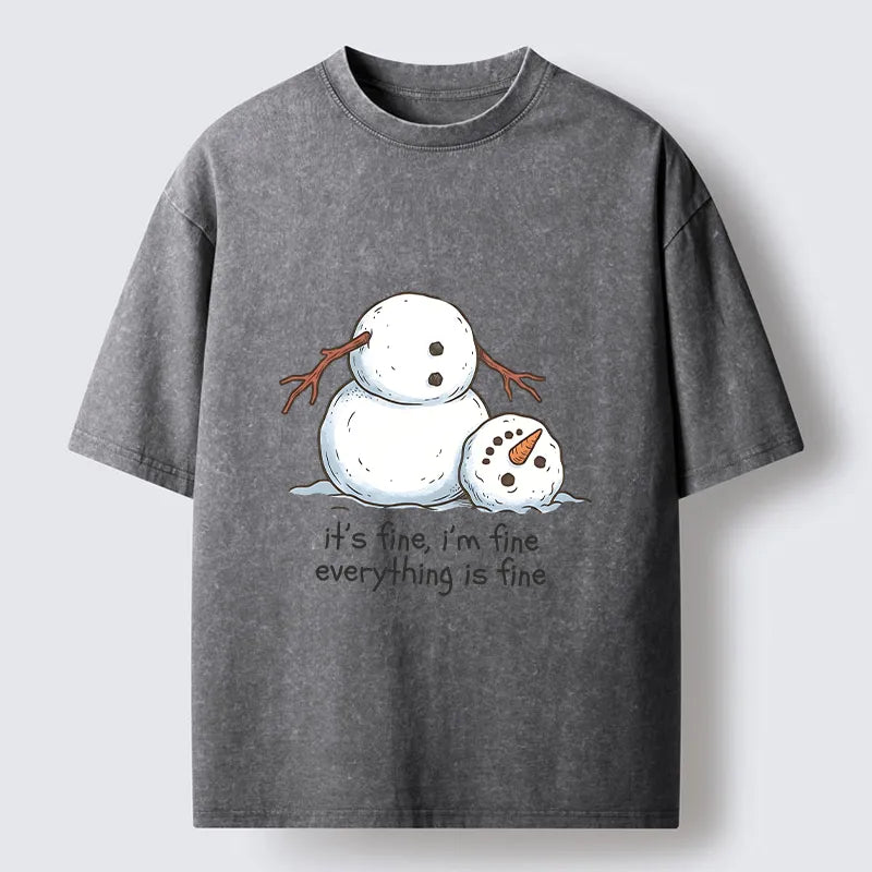 Kyoto-Lion A Snowman In A Tight Spot Washed T-Shirt