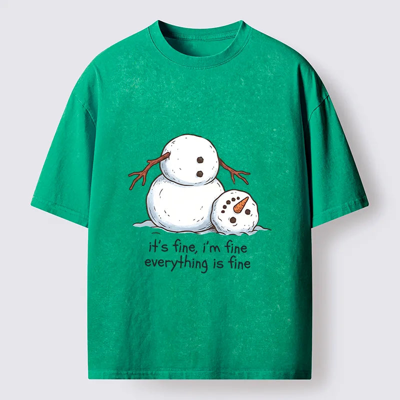 Kyoto-Lion A Snowman In A Tight Spot Washed T-Shirt