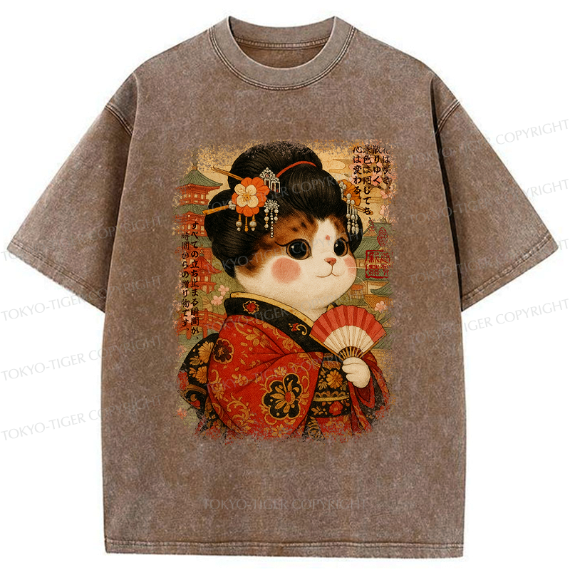 Washed Japanese Cat T-Shirt Gift Idea