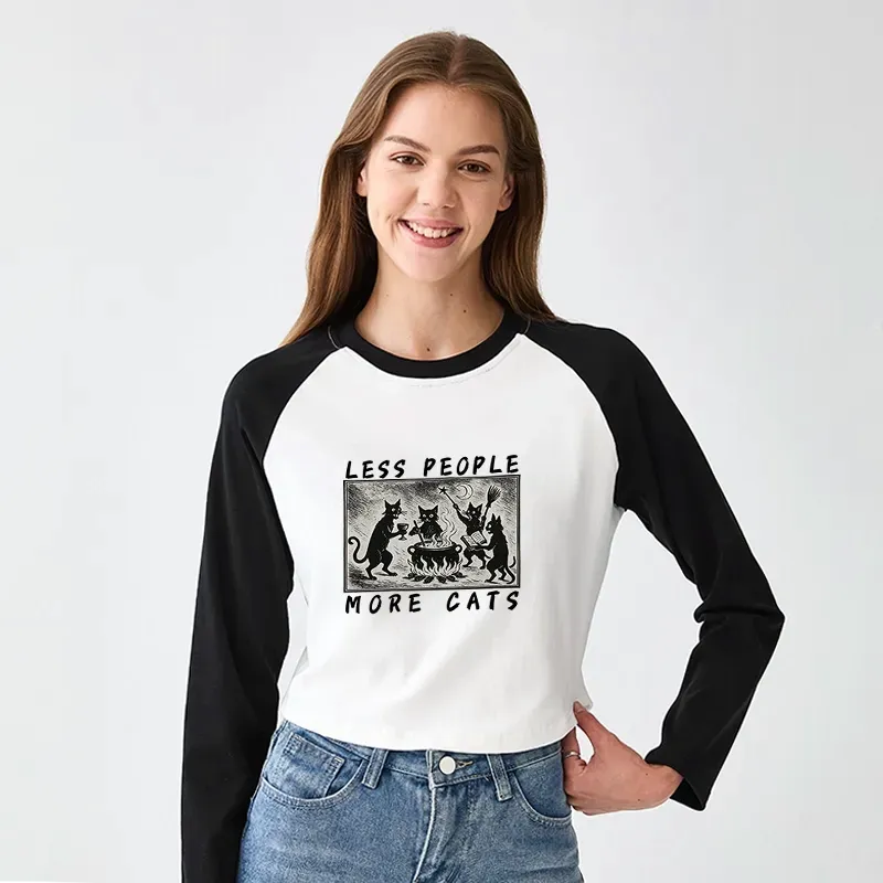 Japanese Cat Crop Raglan T-Shirt