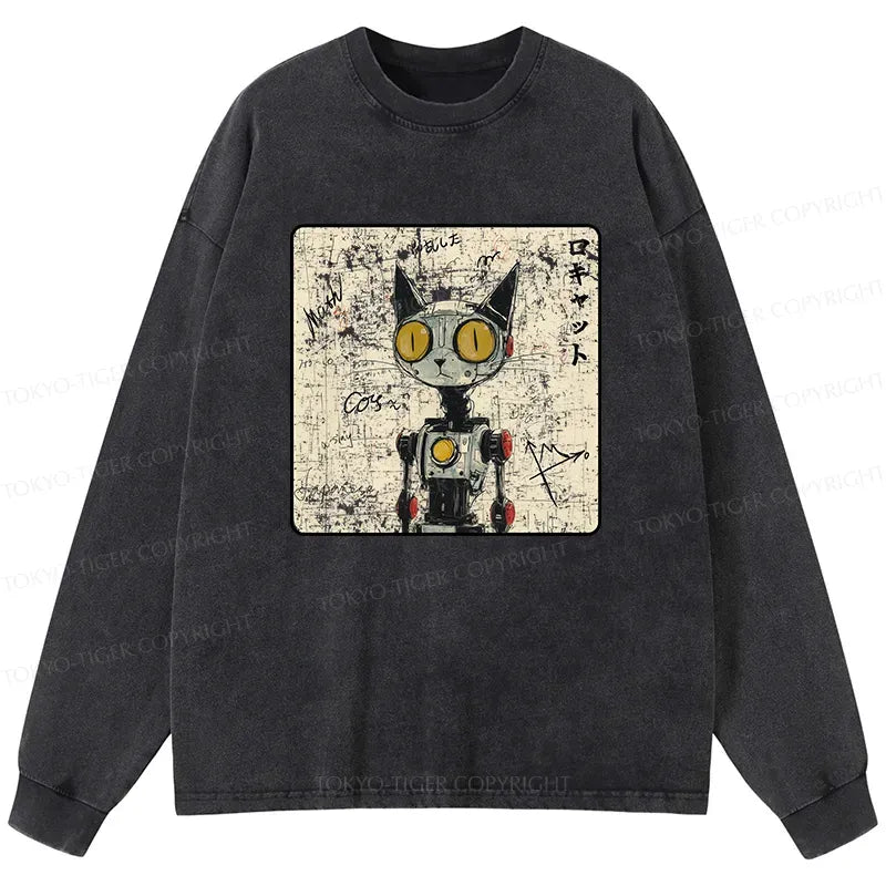 Japanese Robot Cat Long Sleeve T-Shirt