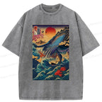 Japanese Ukiyoe Whale Washed T-Shirt