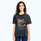 Kyoto-Lion Ukiyoe Whale Japan Washed T-Shirt