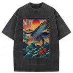 Japanese Ukiyoe Whale Washed T-Shirt