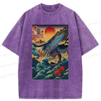 Japanese Ukiyoe Whale Washed T-Shirt